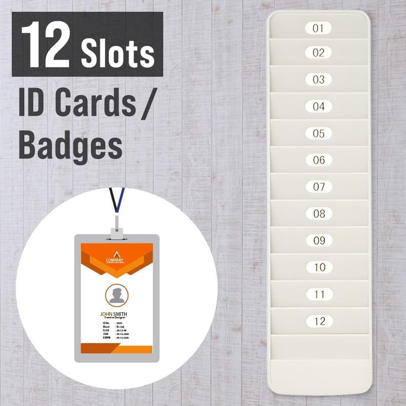 Japard Badge Rack Wall Mount 12 Card Holder to Keep Swipe Cards, Room VIP ID Lightweight Durable Plastic, Gray 12 Slots - Image 2